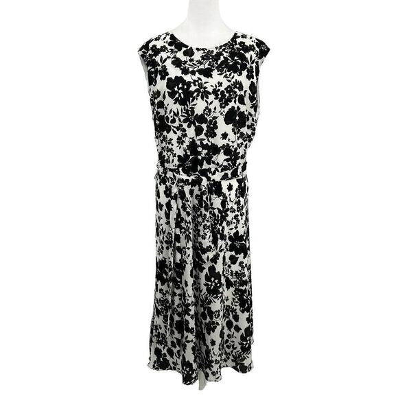 Lauren Ralph Lauren Dresses & Skirts - Lauren Ralph Lauren Womens Size 14 White Black Floral Georgette Belted Dress